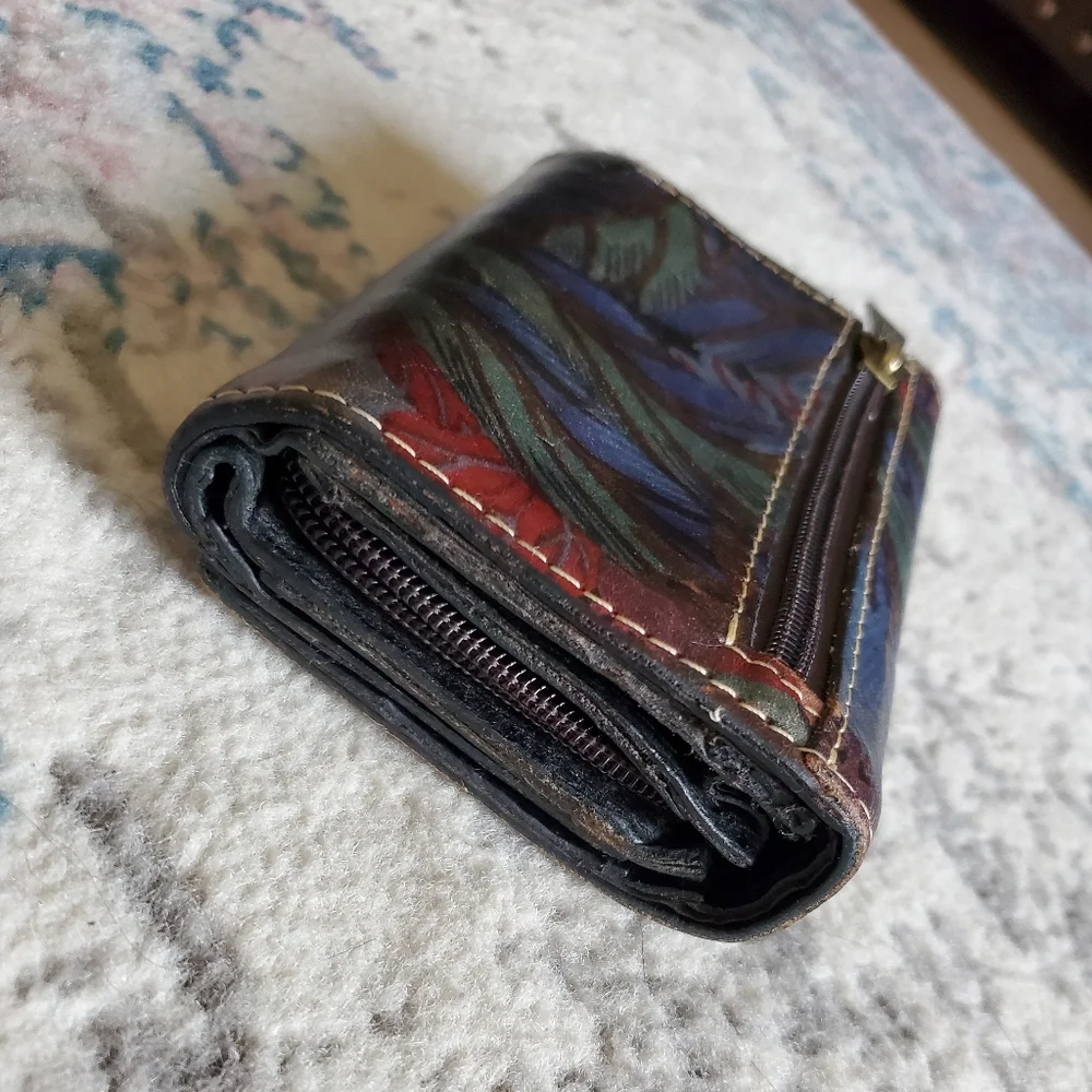 Patricia Nash Multi Color Leather Snap Button Wallet Classic Boho Chic Designer